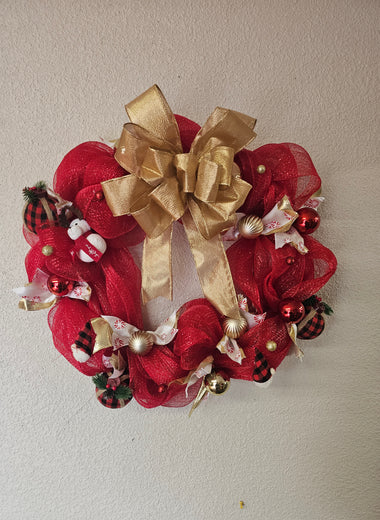 Red & Gold Snowman Wreath